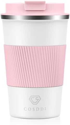 CS COSDDI Kubek Termiczny,380ml Kubek Podróżny ze Stali Nierdzewnej,Kubek do Kawy Wielokrotnego Użytku,Filiżanka kawy z Podwójnymi Ściankami,Podróżny Kubek Samochodowy