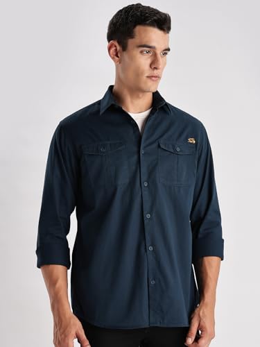 Image of Adro Cargo Shirt for Men with Double Pocket | 100% Cotton | Full Sleeve | Regular Fit