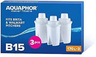 AQUAPHOR B15 6 Pack Pitcher Water Filter, fits all Aquaphor B15 pitchers, Brita Standard EveryDay AND WalMart Great Value, 45 Gallons per filter. Reduces Chlorine, limescale and heavy metals. BPA Free