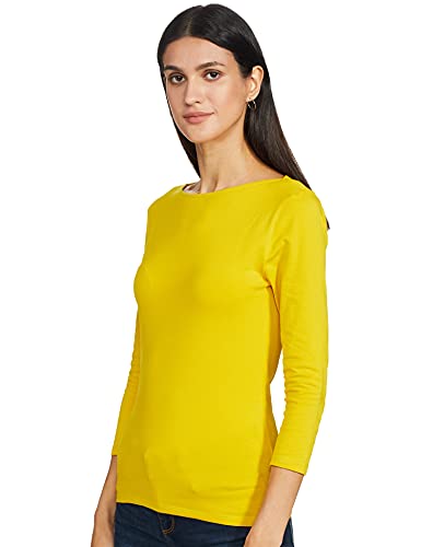Image of Marks & Spencer Womens Solid Cotton Blend Boat Neck Slim Fit T-Shirt