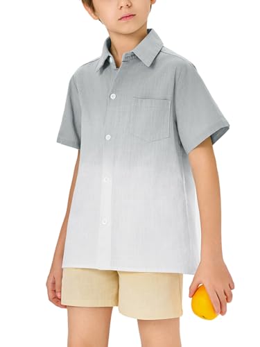 Boys Button Down Shirts Gradient Linen Casual Short Sleeve Beach Summer Boy Shirt with Pocket 2-14 Years3