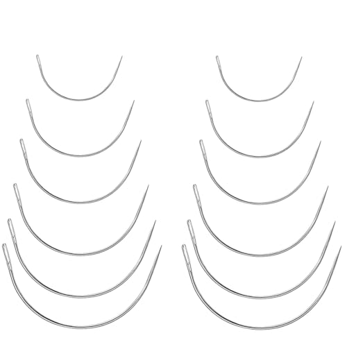 IKOPFLN 12 PCS Aghi Curvi, Set di Aghi da Cucito, Aghi per Cucire a Mano, Aghi Cucito, Aghi da Cucito Curvi, Aghi in Pelle Cuciti a Mano, Aghi Curvi Assortiti, Pelle Aghi per Uso Domestico