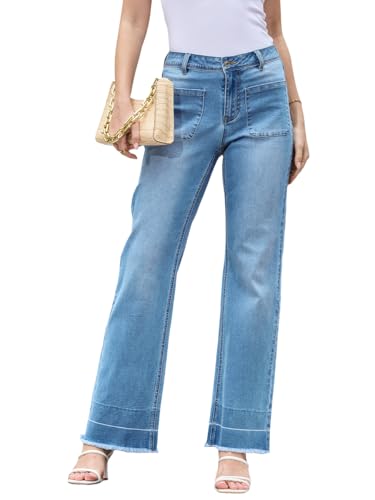 Womens Straight Leg Jeans High Waisted Baggy Jean for Women Stretchy Denim Pants Mom Tummy Control Jeans Pants