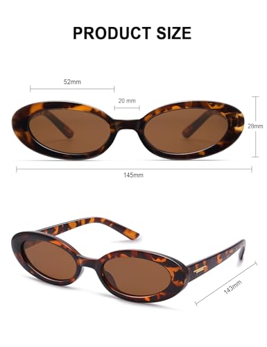 Retro Oval Sunglasses for Women Trendy Small 90s Vintage Style Skinny Narrow Frame with UV400 Protection GM960104