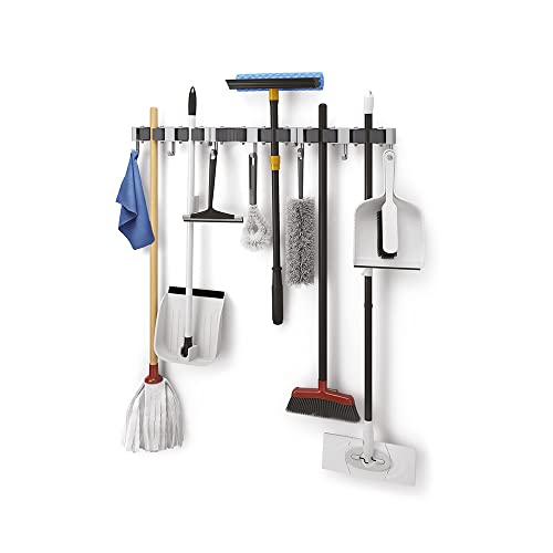 Metaltex Hang-up 6 Klemmleiste Besenhalterung, Gerätehalter mit 3 Haken, 3er Set