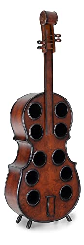 Stagecaptain Stradivino Weinregal für 10 Flaschen - Weinständer aus Holz in Vintage-Optik - Handgemachtes Cello Flaschenregal - Flaschenständer in Höhe 135 cm - Retro Weinflaschenhalter