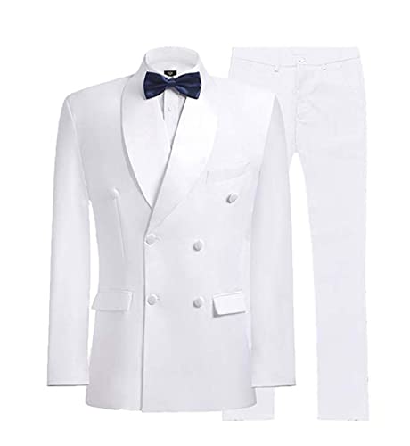 Men's 2 Piece Slim Fit Suit Double Breasted Blazer Prom Tuxedo Shawl Lapel Formal Business Casual Wedding Suit(Blazer+Pant)