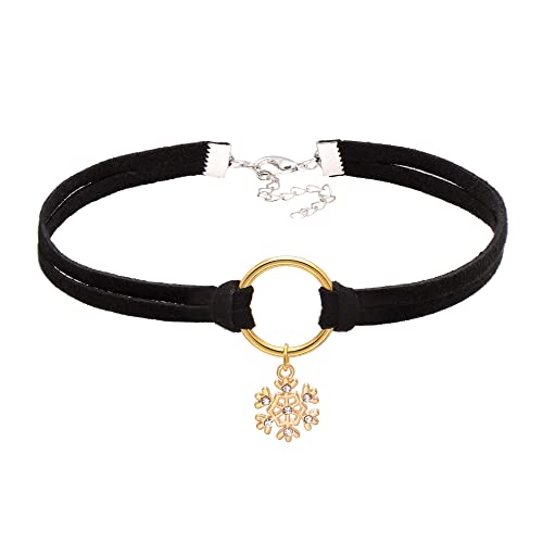Paialco Soft Suede Leather Cord Golden Circle Choker Necklaces for Christmas