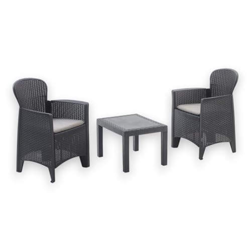 Briconess.com Salotto 2 posti da Giardino in Resina Resistente Effetto Rattan con tavolino Akita - Black