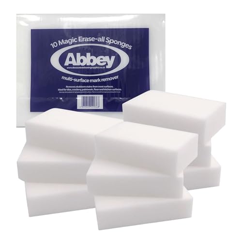 Abbey 10 White Magic Eraser Sponge for Cleaning Cleaning Melamine Sponges for Stain & Mark Removal Magic Eraser Sponge for Walls Kitchens Bathrooms Paint Eraser -Dust Sponge 9.9x6x2.5cm