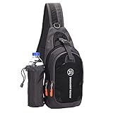 Mochila tiracolo impermeável, resistente ao desgaste, bolsa transversal com suporte de garrafa de água removível, para esportes, bicicleta, trilhas, viagens (verde), Preto, M