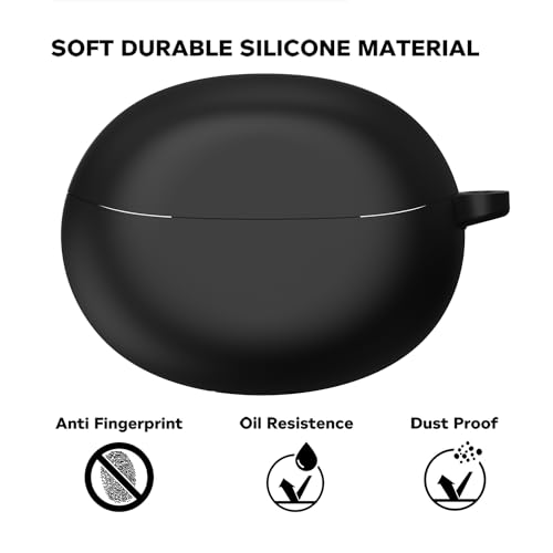 Image of Sounce Earphone Case Cover Compatible for Oppo Enco Air 2 Pro, Soft Silicone Skin Case Cover Shock-Absorbing Protective Case with Keychain [Front LED Visible] (Black)