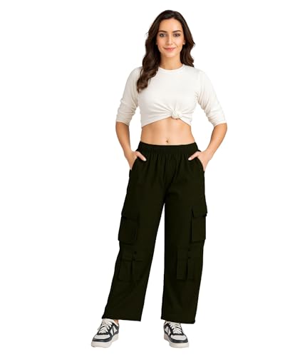 Image of ADDYVERO Elastic Cotton Solid Non-Stretchable Regular Fit Full Length Women Casual Wear Cargo Pant