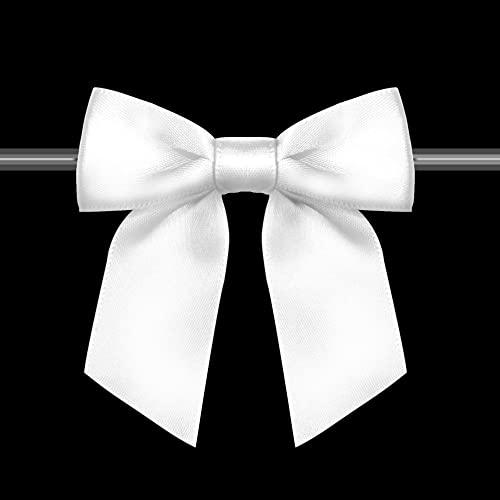 Rainbow Pana 120 Pack Twist Tie Bows for Treat Bags 3 White Satin Ribbon Bows for Package Craft Gift Wrapping Decoration
