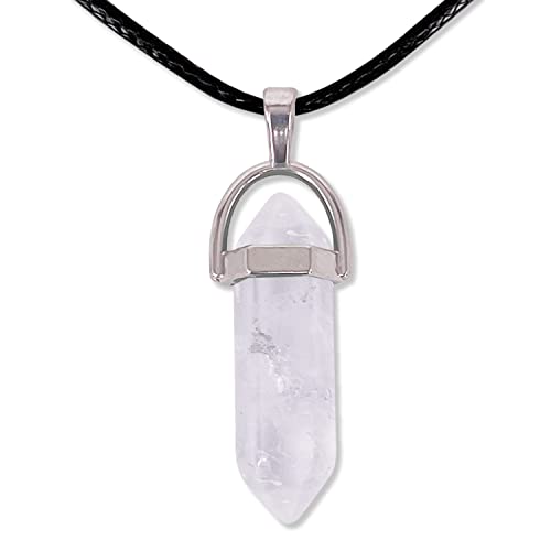 Colgante de Piedra Natural de Forma de Punta - Incluye una Cuerda de Hilo Encerado Negro 45cm -...