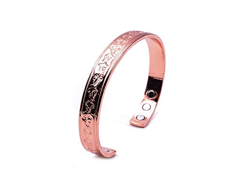 Elegant Copper Bracelet for Arthritis; Magnetic Therapy (6 Embedded into Internal face); Beautiful Floral Design; Commonly Worn for Pain Relief and Magnetic Healing; Can Also be Worn as an Accessory