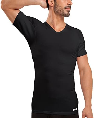 Ejis Men's Sweat Proof Undershirt, V Neck, Anti-Odor Silver, Micro Modal, Sweat Pads