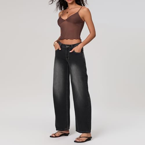 Women's Wide Leg Boyfriend Denim Pants Straight Low Rise Baggy Casual Loose Jeans Streetwear Trousers Outfits3