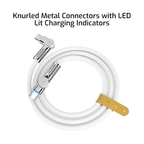 Image of Rubber Rotational Type-C to Type-C Cable, 6Ft /2M, 60W Fast Charging, Knurled Metal Finish, LED Charging Indicator, Durable and Flexible Design for Gaming | White