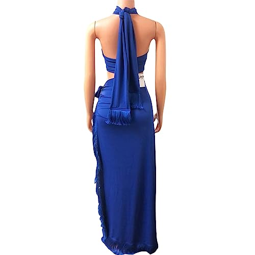 Image of Womens Sexy 2 Pieces Tassel Crisscross Bandage Crop Tops Bodycon Split Skirts Party Clubwear Dress Outfits Set