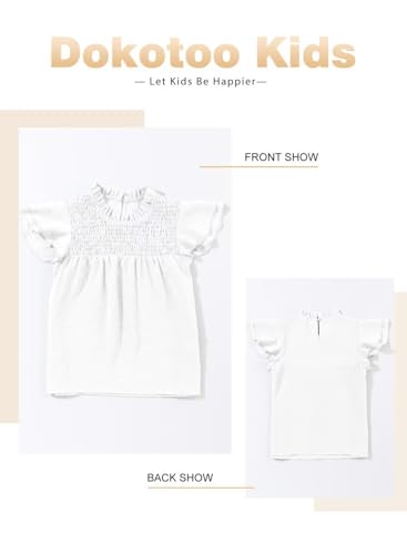 Image of DOKOTOO KIDS Girls Tops Short Sleeve Shirts Summer Blouse Size 6-15 Years | None Elastic Fabric, Ruffle Sleeve, Swiss Polka Dot, Smocked, Crew Neck, Key Hole Back, Dress Spring Outfit, Casual Tee