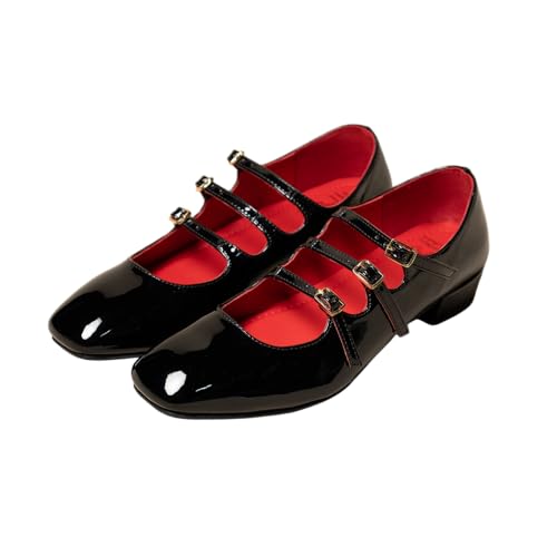 Image of Theater Kelly Jr Women Mary Jane Flats | Triple Buckle Strap Square Toe Shoes | Comfortable & Stylish for Formal and Casual Fashion
