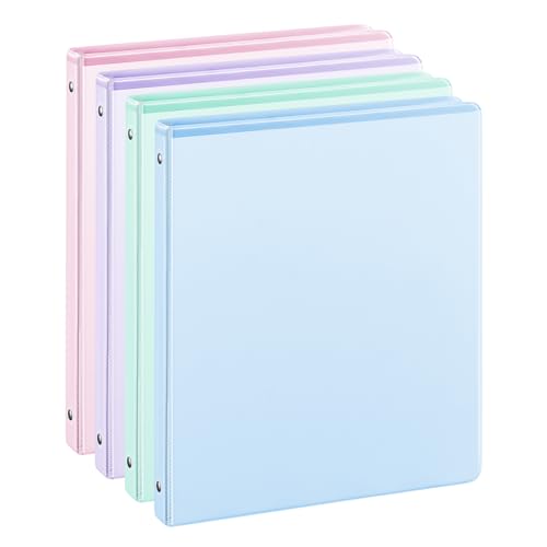0.5 3-Ring-Binder with Pockets 100 Sheets Capacity 1/2 inch Binders fits 11 x 8.5 US Letter Size Assorted 4 Pastel Colors - Ideal for School Office and Home Use (0.5 inch)
