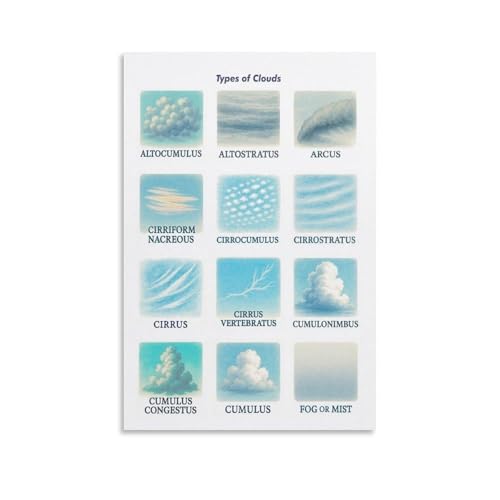 Tableau types de nuages chart poster éducatif décoration murale météo