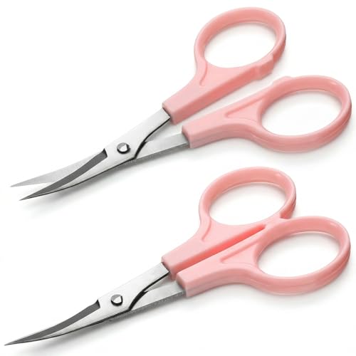 2 PCS Curved Scissors 3/4 Applique Scissors Embroidery Small Curved Embroidery Scissor High Precision Needlepoint Scissor for Cutting Sewing Crochet Paper Fabric Yarn Pink