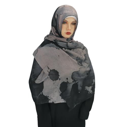 JIAHG Watercolor Printed Rayon Hijab Scarf for Women Long Turkish Muslim Head Wrap Tie-Dye Middle Eastern Shawl3