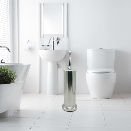Image of Chrome Silver Metal Toilet Bowl Brush with Handle Lid Holder, Durable Bathroom Cleaning Tool for Easy Toilet Maintenance, Bathroom Toilet Brush for Efficient Cleaning and Hygiene