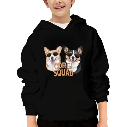 Cute Corgi Squad Hoodies for Teen Girls Boys Lightweight Kangaroo Pocket Sweatshirt