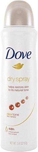 Dove Dry Spray Antiperspirant, Clear Tone Skin Renew 3.8 oz (Pack of 8)