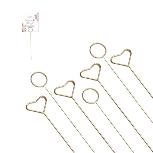 20 Pack Floral Pick Card Holder Metal Wire Flower Place Card Stick for DIY Gift Card Tree Holder Photo Memo Holder Pick Stick Suitable for Wedding Birthday Party Flower Gifts (Round&Heart) (20)