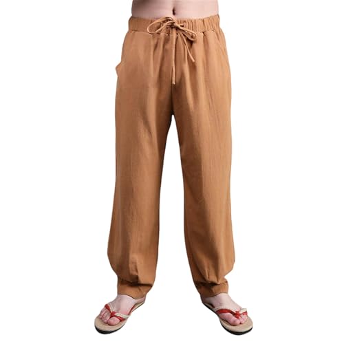 Pantalon lin et coton homme style chinois coupe lanterne décontractée