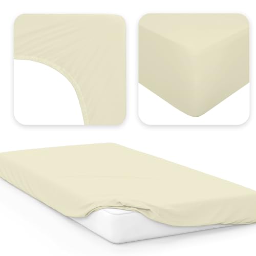 Jacobson Jersey Spannbettlaken Spannbetttuch Baumwolle Bettlaken (120x200-130x200 cm, Natur) – Ansicht 2