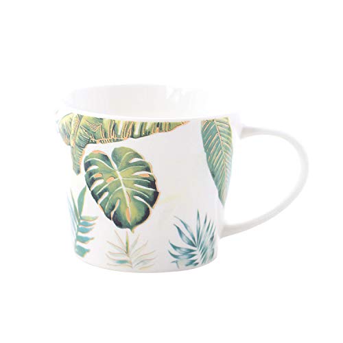 baporee Tasse à café Belle Tasse Petit déjeuner Gruau Tasse Grande capacité Tasse en céramique 501-600ml Feuille d'or Flottante Cover