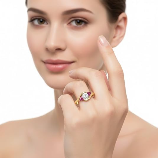 Image of 55Carat 18K Yellow Gold Plated Simulated Diamond Amethyst Round Cut Swirl Cluster Engagement Ring for Women, Wedding Anniversary Promise Fashion Jewelry Gifts, US Size 4-12.