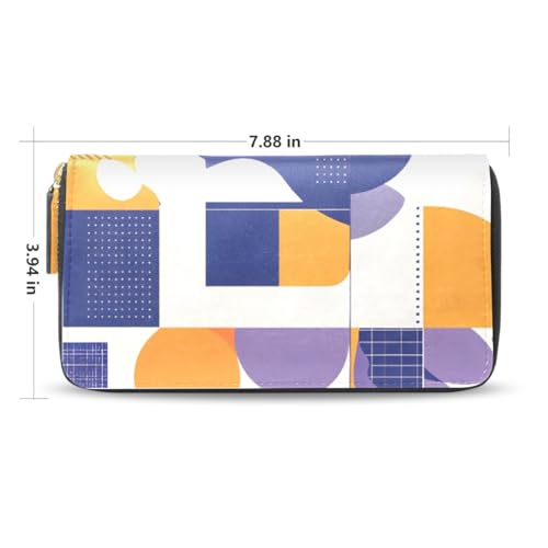 Long Wallets Leather Bifold Wallet for Women Orange Purple Geometric with Zipper Credit Card Holder Large Capacity2