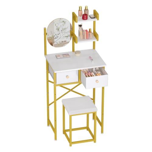 Compact Vanity Desk Set with Adjustable Oval Mirror