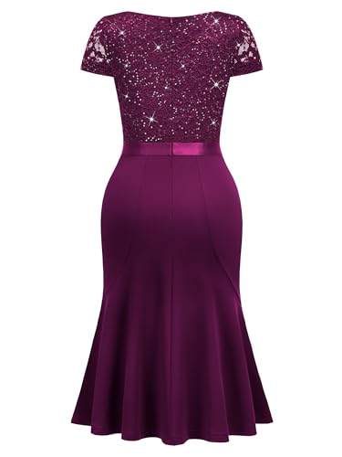 Image of Miusol Women's Elegant V Neck Sequin Glitter Lace Ruffle Style Cocktail Prom Dress