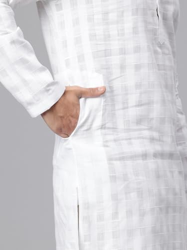 Image of Majestic Man Men's Pure Cotton Textured Check Mandarin Collar Long Kurta