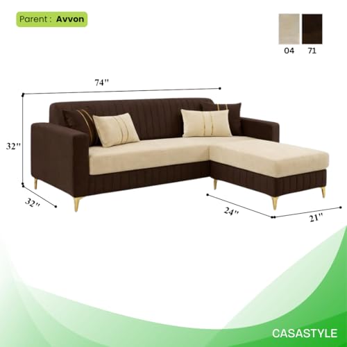 Image of CASASTYLE Noviq 4 Seater L Shape Sofa Set with Movable Ottoman | Flexible Left or Right Layout | Cozy Velvet Fabric | Soft Touch Seating | Modern Designer Sofa for Living Room (Dark Brown-Cream)