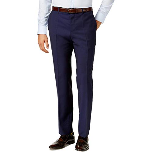 Hugo Boss Mens Flat Front Slim Dress Pants Slacks, Blue, 36W x UnfinishedL