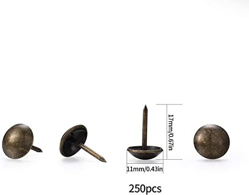 wugongshan 250 Pcs Upholstery Tacks, Decorative Furniture Tacks, Round Head Bronze Nails Tacks Pins, Antique Thumb Tacks Push Pins for DIY Project, Furniture, Sofa, Chair, Bed- 11x17 mm
