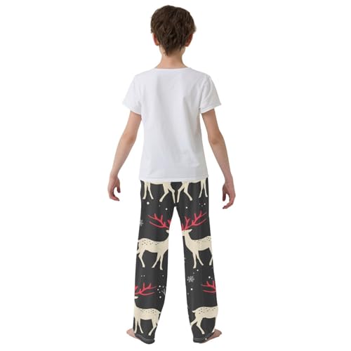 ZZXXB Xmas Deer Snow Boys Long Pants Soft Trousers Elastic Waist Kids Lounge Bottoms with Pockets S-XL3