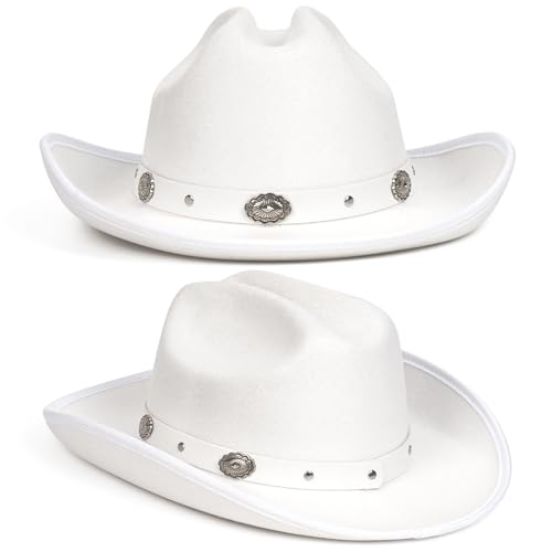 Image of Cowboy Hats for Women & Men Felt Cowgirl Hat with Belt Buckle Wide Brim Western Hat