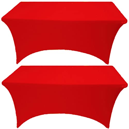 Gowinex 2 Pack 6Ft Red Spandex Tablecloth Stretch Fitted Table Cover For Rectangular Table Event, Wedding, Banquet And Parties #TOP4