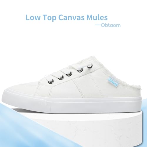 Image of Obtaom Women Canvas Mules Memory Foam Clipper Fashion Sneakers Comfortable Slip-On Mule Backless Holiday Shoes