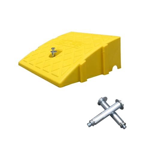 Alfombra para rampa de coche, alfombra para rampa de escalón, pendiente alta de plástico resistente para bordillos, alta capacidad de carga, fijación tipo clip para instalación fácil (amarilla, 25 x 27 x 11 cm) miniatura 1